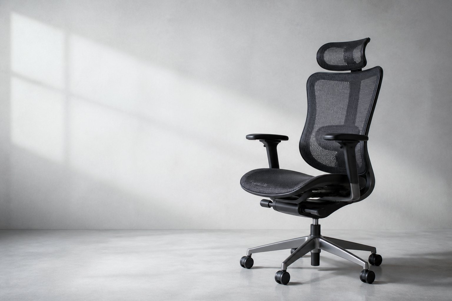 Silla ergonómica Kiporavet de malla negra en un estudio luminoso